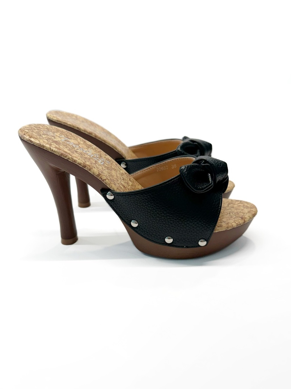 Black Open-Toe High Heel Platform Sandal With Bow